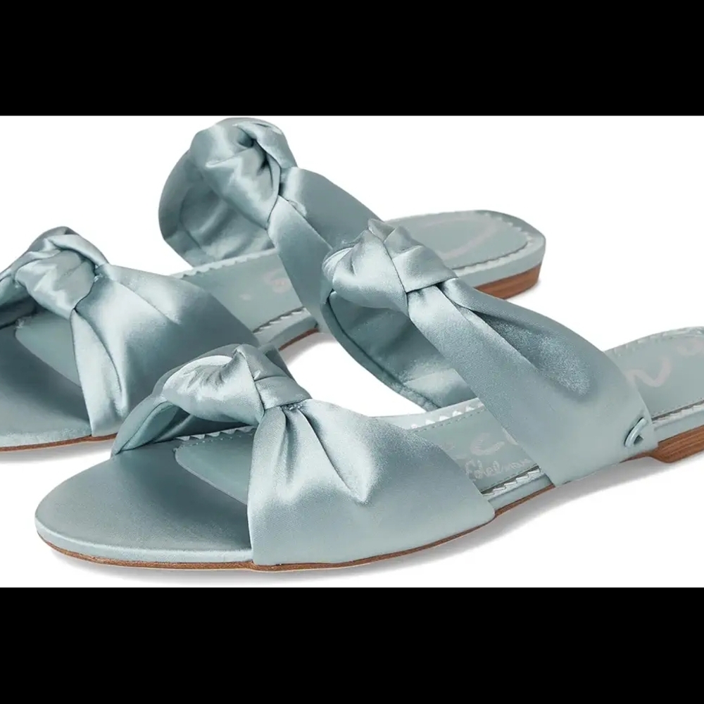 Elegant Satin Bow Sandals - Light Blue